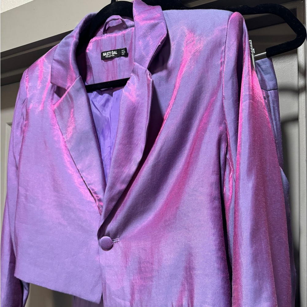 Nasty Gal, Satin - Metallic 2 piece set. Cropped blazer & high waisted trousers.